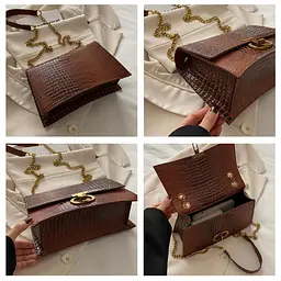 Сумочка на ланцюжку каркасна через плече Lilly P4-6536C коричнева - мініатюра 4