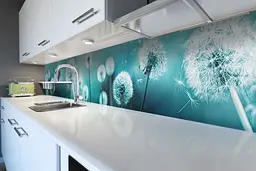 Кухонний фартух самоклеючий Бірюзові Кульбаби наклейка ПВХ квіти блакитний 65х250 см Happy Pocket Z180348