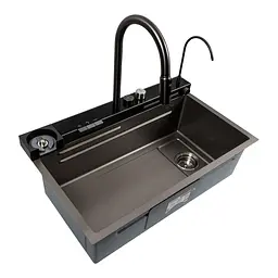 Кухонна мийка Platinum Handmade Водоспад 75x46D PVD сіра - мініатюра 2