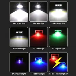 Ліхтар налобний акумуляторний M-006 XPG+8SMD+4SMD із сенсорним керуванням червоний синій зелений білий ультрафіолет - мініатюра 5