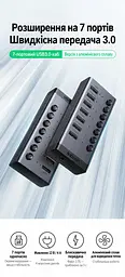 USB-хаб із заряджанням UGREEN CM481 до USB-A комп’ютера через вхід USB-C 7 портів USB-A 3.0 до 5 Гбіт/с BC 1.2 на портах 4–7 сумарно 5 В до 3,5 А живлення DC від комплектного адаптера окремі вимикачі й індикатори портів захист від зворотного й надмірного струму та короткого замикання Windows Mac OS Linux без драйверів сумісний зі старішою USB-периферією знімний кабель USB-A ↔ USB-C 1 м у комплекті алюмінієвий корпус сірий із чорними торцями (90307) - мініатюра 15