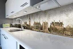 Кухонний фартух Ретро Лондон для кухні наклейка ПВХ вініловий вантажу бежевий 60х200 см Happy Pocket Z180582