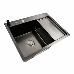 Кухонна мийка CM 65x50 L PVD чорна Platinum Handmade (круглий сифон 3.0/0.8), Чорний - мініатюра 4