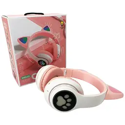 Бездротові дитячі навушники Cat Ear STN-28 Bluetooth з котячими вушками, що світяться рожеві - мініатюра 4