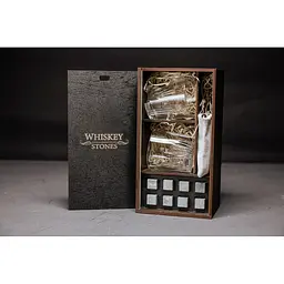 Подарунковий набір Whiskey Stones камені для віскі у дерев'яному пеналі 8 шт. + 2 склянки Bormioli Rocco Selecta + щипці + мішечок - мініатюра 2