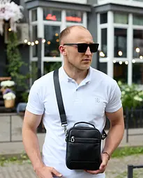 Чоловіча сумка планшетка шкіряна 22х18х8, меседжер для роботи, чорна 180 мм - мініатюра 9