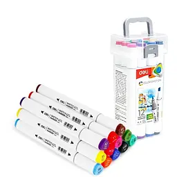 Набір двосторонніх маркерів для скетчингу Deli E70803-12 Color Emotion 12 кольорів