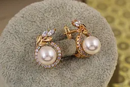 Сережки Xuping Jewelry Лаври з перлинами 1,6 см золотисті - мініатюра 2