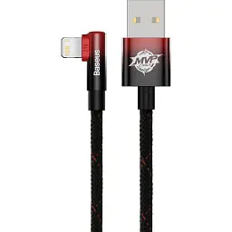 Дата кабель USB 2.0 AM to Lightning 2.0m 2.4A 90° corner black/red Baseus (CAVP000120) - мініатюра 2