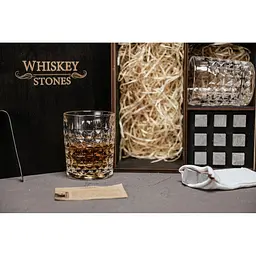 Подарунковий набір Whiskey Stones камені для віскі у дерев'яному пеналі №7 + 2 склянки Bohemia Diamond + щипці + мішечок - мініатюра 4