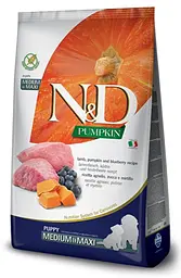 Сухий беззерновий корм Farmina N&D Grain Free PUMPKIN LAMB & BLUEBERRY PUPPY MEDIUM & MAXI для цуценят середніх та великих порід з ягням та чорницею 12 кг
