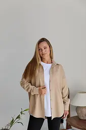 Жіноча сорочка для вагітних стилю oversize з мікровельвету Varna розмір L-XL Lullababe бежева - мініатюра 5