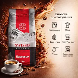 Кава в зернах Swisso Kaffee Espresso 100% Arabica 1 кг натуральна зернова кава для кавомашини - мініатюра 5