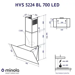 Витяжка декоративна похила Minola HVS 5224 BL 700 LED - мініатюра 11