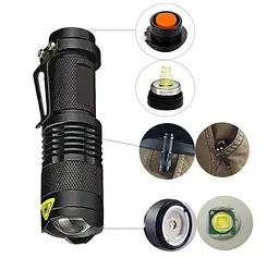 Ліхтарик ручний Watton WT304 1LED CREE Q5, 3W, 3 режими+Zoom, АА/1300mah, Black, IP40, СЗУ, 92х26х26 - мініатюра 4
