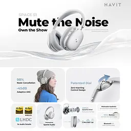 Навушники накладні бездротові HAVIT H670BT "SPACE S1" ANC Silver HAVIT (29116-000) - мініатюра 5
