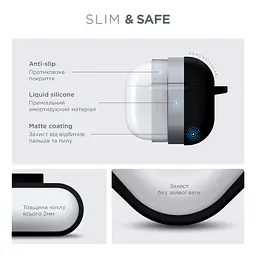 Силіконовий чохол для навушників Apple AirPods 4, Hang Case, чорний, ультратонкий захисний кейс товщиною 2 мм, захист від подряпин, пилу та ударів, компактний, з карабіном для кріплення, ArmorStandart (ARM81277) - мініатюра 3