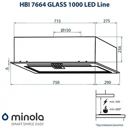 Витяжка вбудована Minola HBI 7664 WH Glass 1000 LED Line - мініатюра 10