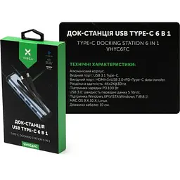 Концентратор Vinga USB-C 3.1 to HDMI+3xUSB3.0+PD100W+USB-C foldable cable (VHYC6FC) - мініатюра 7