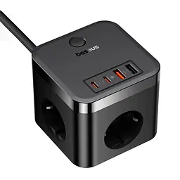 Мережевий зарядний пристрій Baseus PowerCombo Cube Power Strip 3AC+2U+2C 30W 1.5m EU Cluster Black (E00066400117-00) - мініатюра 3