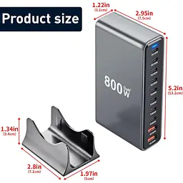 Зарядна станція ILEPO 800W багатопортова на 2 USB + 8 Type-C / мережевий мультизарядний пристрій Black (19022) - мініатюра 3