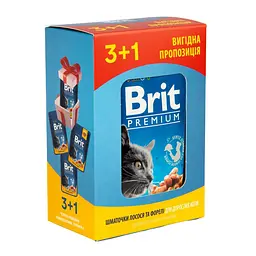 Набір паучів \"3+1\" для котів Brit Premium Cat Pouch з лососем та фореллю, 4 × 100 г