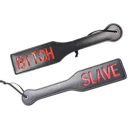 БДСМ-шльопалка (падл) "SLAVE" Чорна з PVC — еротична лопатка з петлею на руку - мініатюра 2