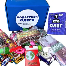 Подарунковий бокс "ПОДАРУНОК ОЛЕГА" з настолкою "ХТО ОЛЕГ?"