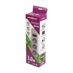 Мережевий фільтр живлення Maxxter SPM3-G-10G 3м 3 розетки (SPM3-G-10G) - мініатюра 2