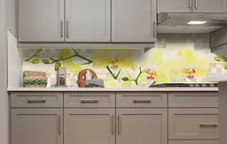 Кухонний фартух Орхідеї Текстура вінілова наклейка для кухні ПВХ Квіти Жовті 60х200 см Happy Pocket Z181381 - мініатюра 4