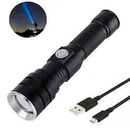 Ліхтар ручний X-Balog BL-611-P50, світлодіодний потужний акумуляторний з USB заряджанням, чорний - мініатюра 3