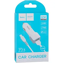 Авто зарядний пристрій Hoco Z23 2USB Lightning колір Білий - мініатюра 2
