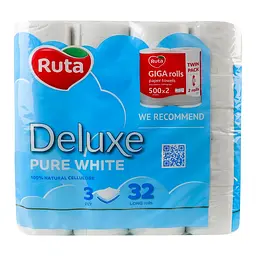 Папір туалетний Ruta Pure White Deluxe 32 рул 3 ш білий - мініатюра 2