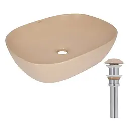 Раковина накладна Qtap Aquarius, Beige, прямокутна, з донним клапаном QTAQA188SB49781