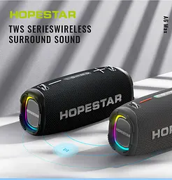 Бездротова акумуляторна Bluetooth колонка BT5.0 караоке бумбокс 80W акустична система з мікрофоном та LED RGB підсвічуванням Hopestar A6 Max - мініатюра 4