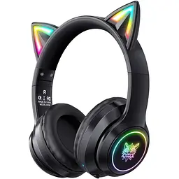 Накладні навушники Onikuma Bluetooth Gaming CAT with LED B90, 800mAh, BT5.0, AUX, 800mAh, 15h, black