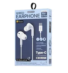 Навушники Remax RM-575 Type-C Wirred Earphone з мікрофоном White (RM-575A) - мініатюра 2