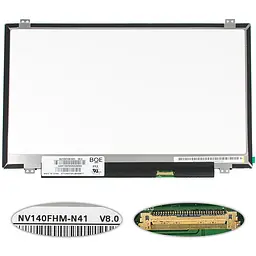 Матриця 14.0 NV140FHM-N41 (1920*1080 30pin(eDP 250cd/m2 (!!!) IPS) LED SLIM (вертикальні вушки) матова роз'єм праворуч