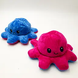 М'яка іграшка Восьминіг перевертень двосторонній веселий сумний Mood Octopus 16 см UKC малиново/синій