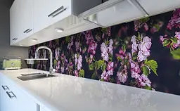 Вініловий кухонний фартух Квітучі гілки 3Д наклейка для кухні ПВХ Квіти Рожевий Happy Pocket Z181854