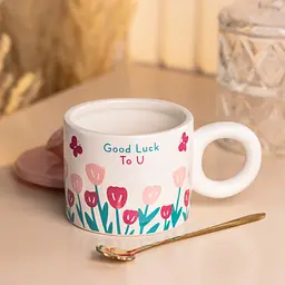 Чашка керамічна Happy Life Tulips з кришкою та ложкою блакитна 300 мл HP7190P - мініатюра 3