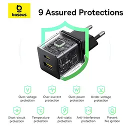 Адаптер - зарядний пристрій Baseus Palm Fast Charger C+U 20W + кабель Type-C to Type-C P10111608113-01 P10111608113-01 - мініатюра 2