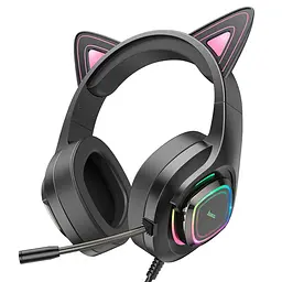 Навушники накладні Hoco W107 ігрові з вушками та LED підсвічуванням Jack 3.5 phantom cat 6931474791252