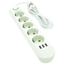 Мережевий фільтр живлення Voltronic F05U, 5роз EU, 3xUSB White (F05U-White)