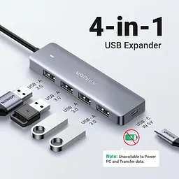 USB-хаб Ugreen CM219 4-in-1 USB Type-A to 4xUSB 3.0 HUB 1.5m Black (90879) - мініатюра 2