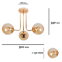 Люстра стельова Levistella 7529908-3 GOLD+BR, 3 плафона, E27, діаметр 500 мм, метал + скло, коричневий, сучасний стиль для дому - мініатюра 2