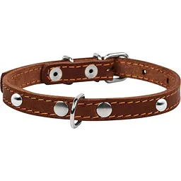 Нашийник одинарний Collar, з прикрасами, шкіра, 24-32х1,2 см, коричневий - мініатюра 3