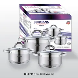 Універсальний набір каструль з кришками Bohmann BH-0715 з нержавіючої сталі з антипригарним покриттям - мініатюра 4