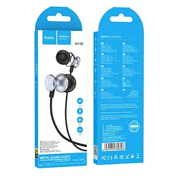 Дротові навушники Hoco M106 Fountain metal універсальні earphones with microphone, 3.5mm, 1.2m, grey - мініатюра 5