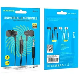 Навушники Borofone BM74 Singer універсальні earphones with microphone 1.2 m Hi-Fi HD Mic чорні - мініатюра 3